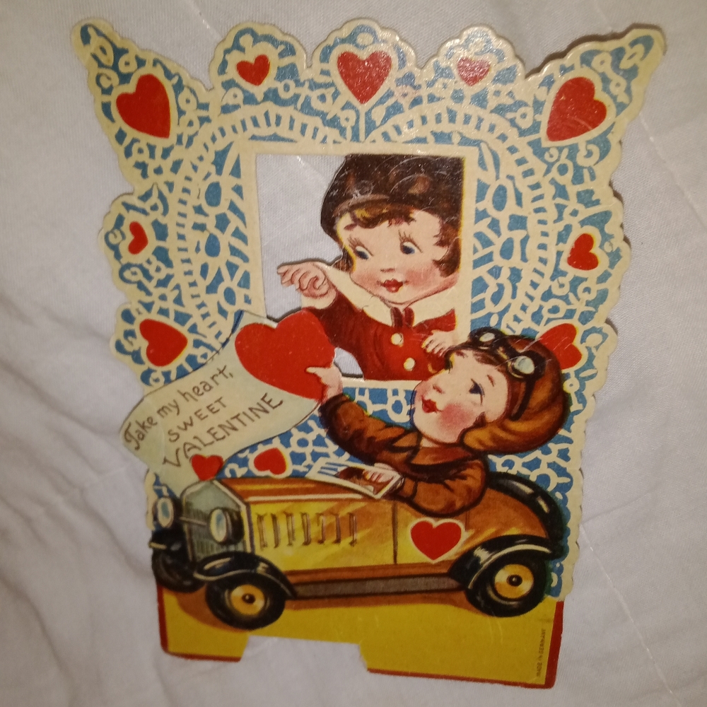 Mid Century Modern Valentine Made In Germany Hearts Racecar
